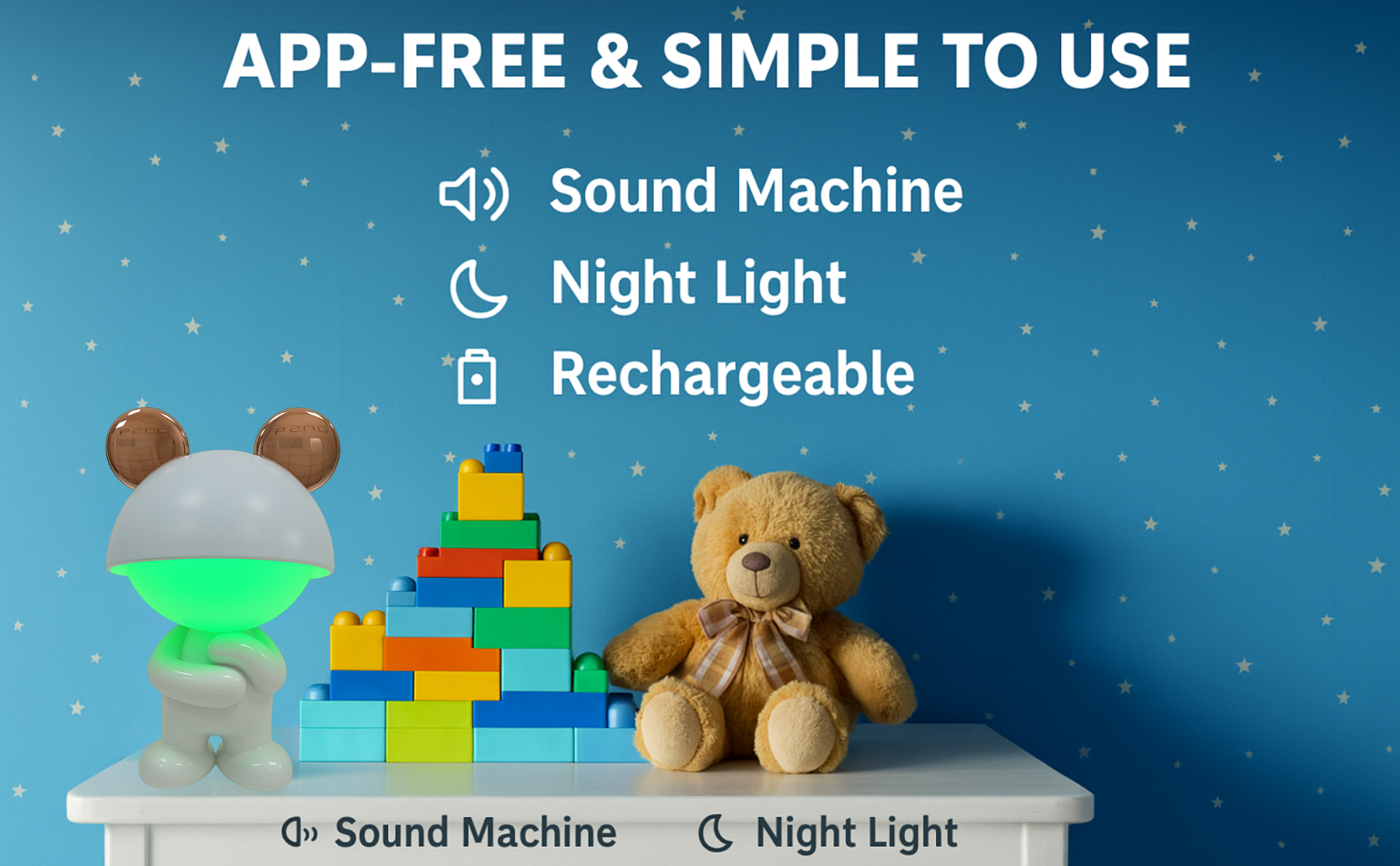 Copper Mousie – Rechargeable Night Light with White Noise (App-Free)