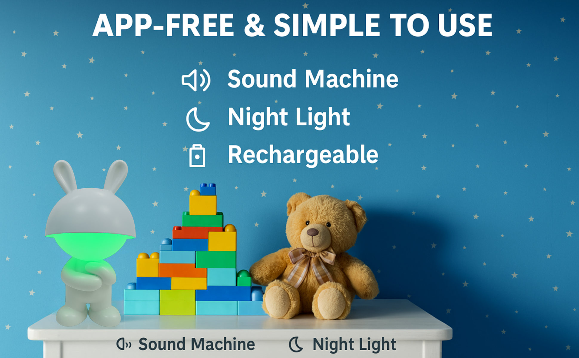 White Bunny – Rechargeable Night Light with White Noise