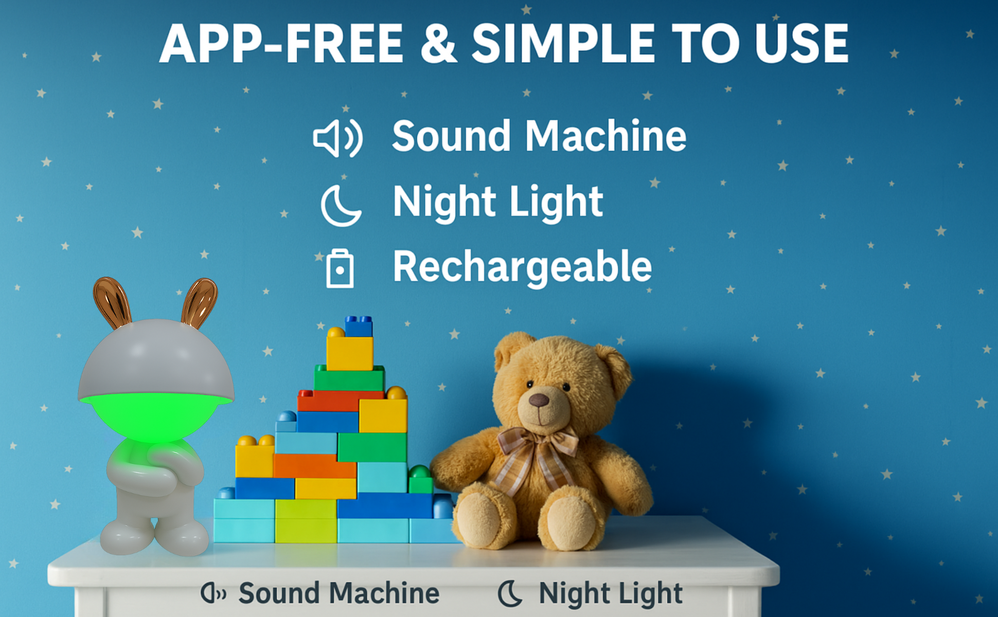 Copper Bunny – Rechargeable Night Light with White Noise