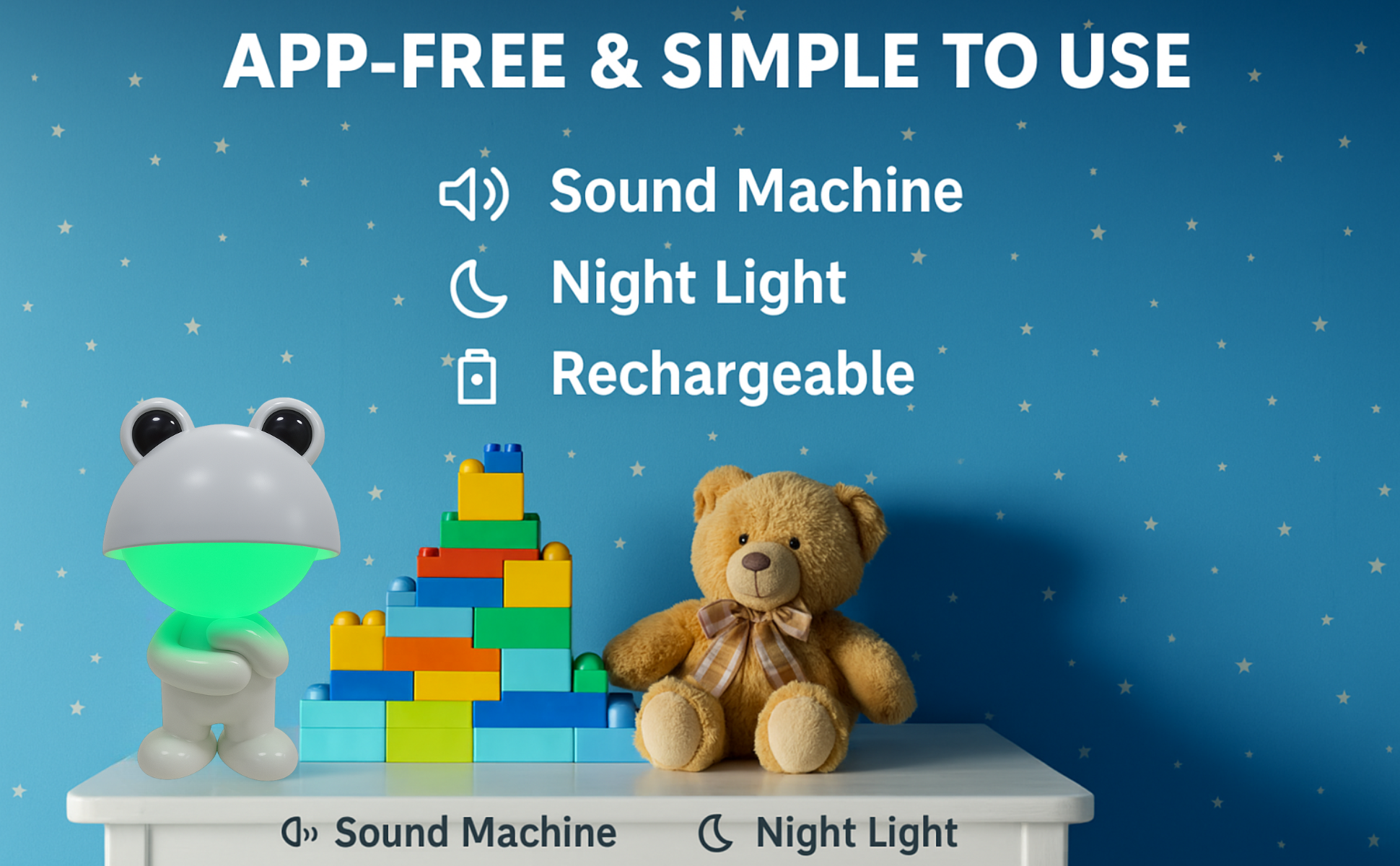 White Froggy – Rechargeable Night Light with White Noise (App-Free)