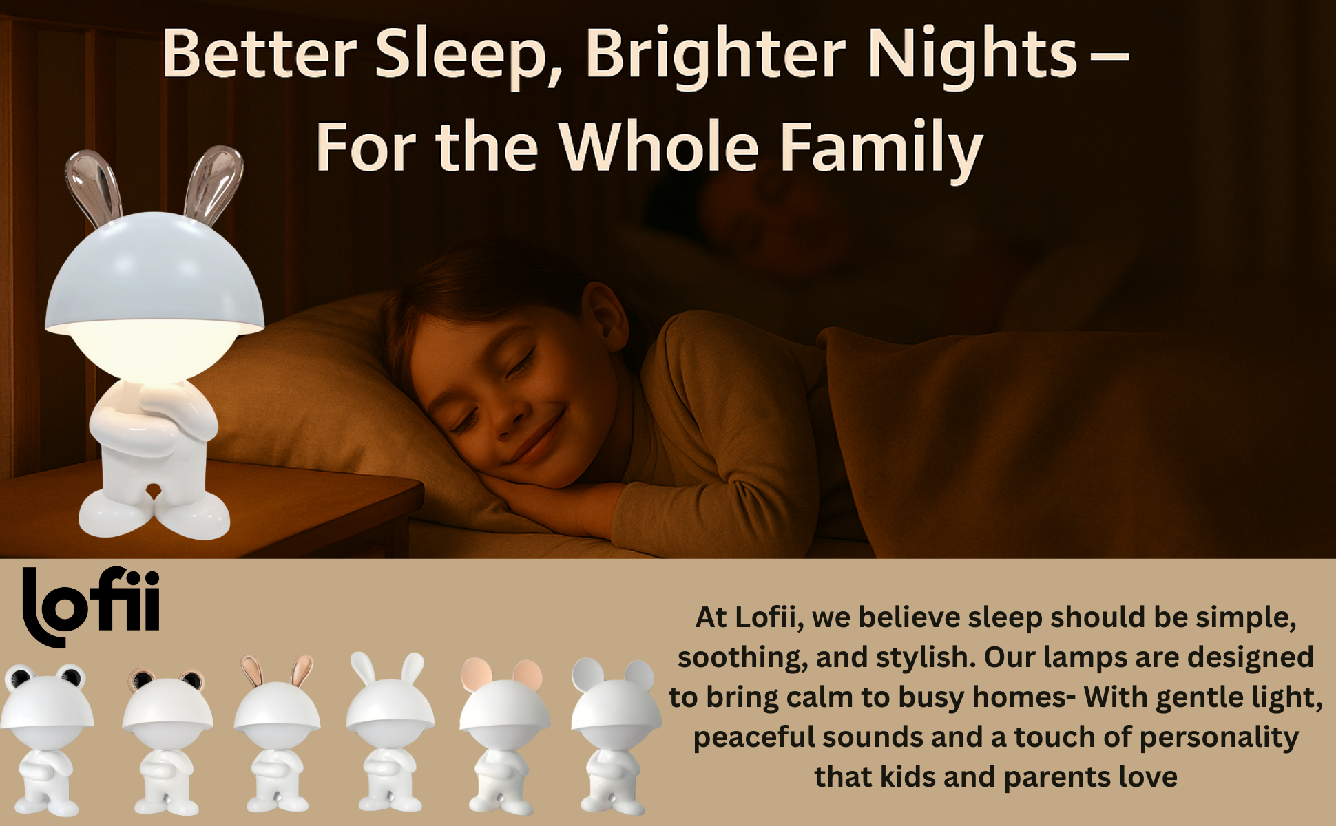 Copper Bunny – Rechargeable Night Light with White Noise